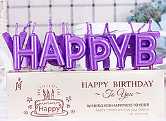 Свічки-літери "Happy Birthday" хром фіолетовий