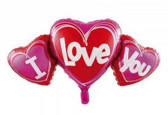 Фольгована кулька фігура КНР (49х95 см) Серця "I Love you"