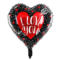 Фольгированный шарик КНР 18" (45 см) Сердце чёрное I Love you