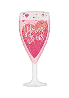 Фольгированный шарик КНР ( см) Бокал шампанского розовый "HERE`S TO US"