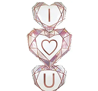 Фольгированный шарик фигура КНР (100х45 см) Сердца розовые "I Love You"