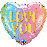 Фольгированный шарик Qualatex 18" Серце I Love you Омбре Пастель Сердца