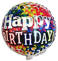 Фольгированный шарик КНР 18" (45 см) Круг Happy Birthday Конфетти цветное