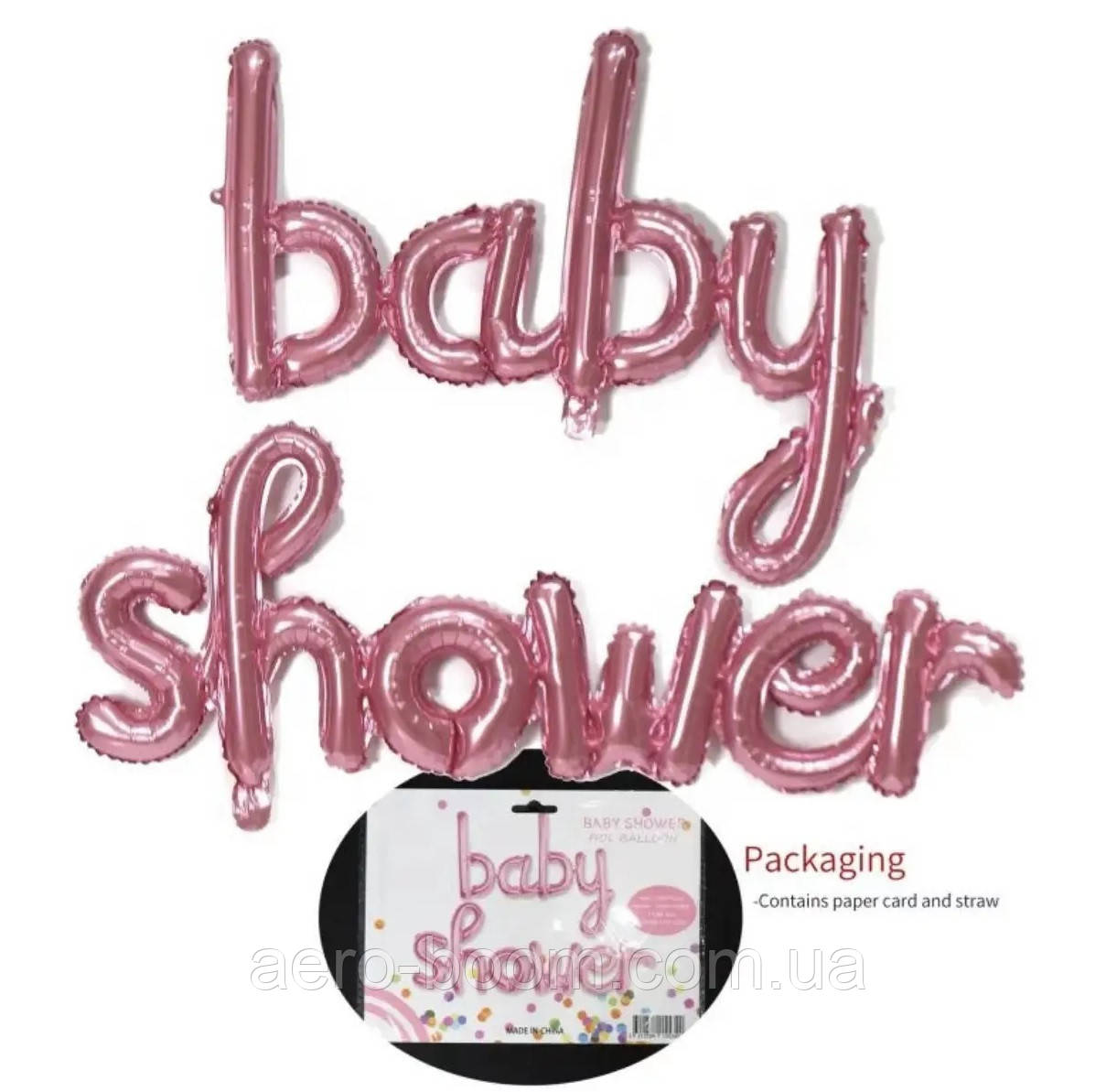 Фольгований напис КНР (97х66 см) "Baby shower" (гендерна), рожевий