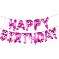 Фольговані літери КНР (38 см/літера) "Happy Birthday" фуксія
