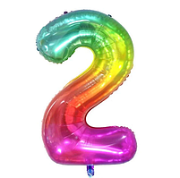 Фольгована цифра КНР 40" (100 см) 2 двосторонні срібло-веселка