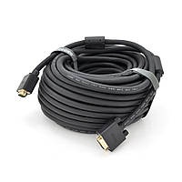 Кабель VEGGIEG VG-30 VGA 3+6, 30 m, male to male (тато-тато), OD-8.0mm, 2 ферити, круглий Black, конектор