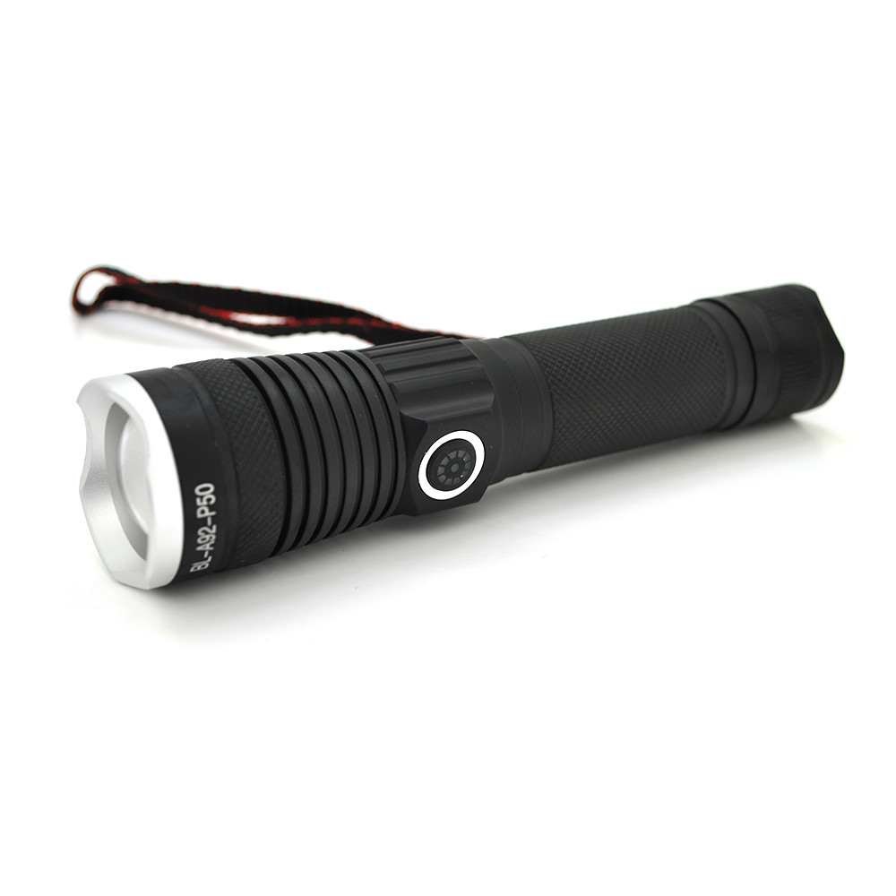 Ліхтарик Bailong BL-A92-P50, Zoom, 3 режими, алюміній, компас, акум 18650, USB-кабель, ЗЗП, BOX