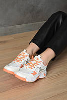 Кроссовки женские белого цвета с оранжевыми вставками на шнуровке 152978L