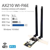 Мережева карта Intel Wi-Fi 6E AX210 AXE3000 PCI-E 802.11ax адаптер 2.4G/5G/6G Bluetooth 5.3 (AX210NGW)