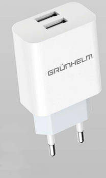 Блок живлення - GWC-02, 5V/2,1А, 2 USB, білий (GRUNHELM)