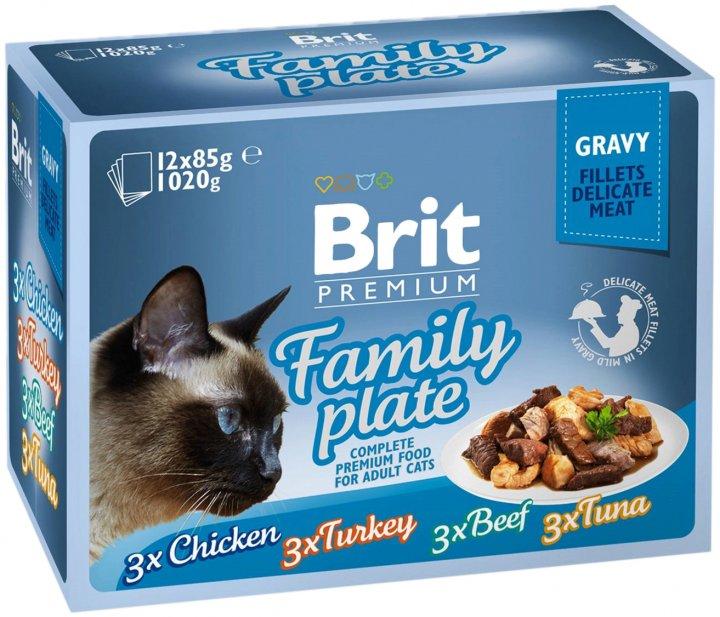 Набор паучей для кошек Brit Premium семейная тарелка в соусе 12 шт х 85 г - фото 1 - id-p1740144219