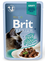 Влажный корм для кошек Brit Premium Cat Beef Fillets Gravy pouch 85 г (филе говядины в соусе)