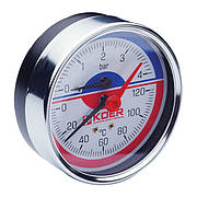 Термоманометр аксіальний (KR Чехія KM.812A) (0-4 bar), D = 80 мм, 1/2'' (KR0221)