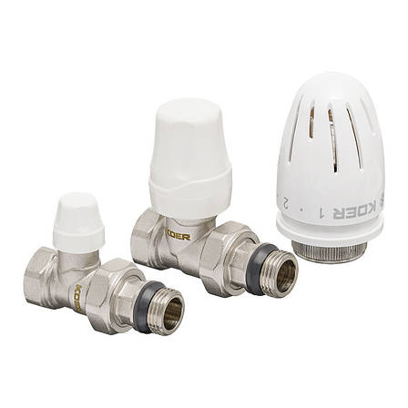 Комплект для під'єднання радіатора KOER Чехия SET-12 — 1/2"x1/2" (прямий) з термоголовкою ВН (KR3177), фото 2