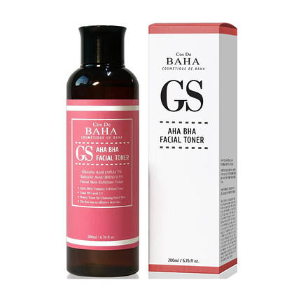 Відлущуючий тонер з кислотами для проблемної шкіри Cos de Baha GS AHA BHA Facial Toner 200 ml, фото 1