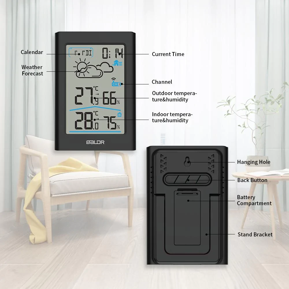 BALDR WS0341 Внутрішній і Зовнішній Термометр-Гігрометр З Підсвіткою Бездротова метеостанція