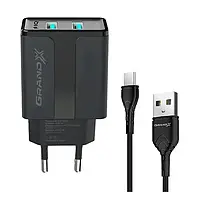 Сетевое зарядное устройство для телефона Grand-X CH-15T Black (2xUSB 2.1A + кабель USB Type C )
