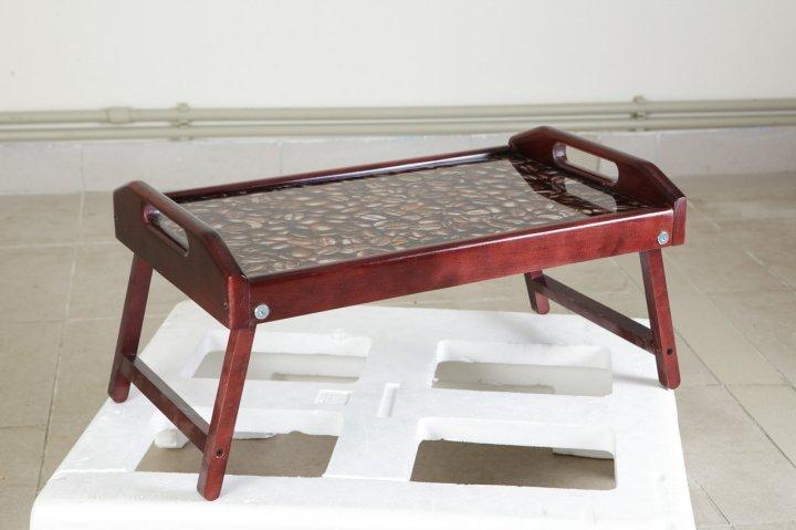 Столик для завтрака деревянный цвет Орех темный столешница стекло Кофе (Микс-Мебель ТМ) - фото 3 - id-p195269342