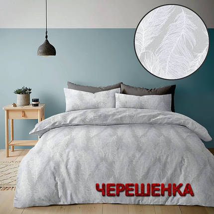 Тканина для постільної білизни Бязь "Gold" Lux GL3610-grey (50м) пір'я на світло-сірому, фото 1