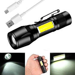 Ліхтар світлодіодний акумуляторний USB, XPE+COB, BL-513 з бічним світлом / Потужний LED-ліхтарик на акумуляторі