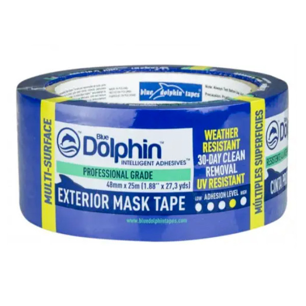 Стрічка малярська Blue Dolphin "TARP&STUCCO" для зовнішніх робіт, складних поверхонь (блакитна), 38 мм*25 м