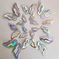 Метелики декоративні сріблясті перламутрові, в наборі 12штук різних розмірів, фольга
