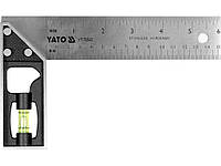 Угольник слесаря из нержавеющей стали YATO: 90° с метрической шкалой и уровневой капсулой, 150 мм.