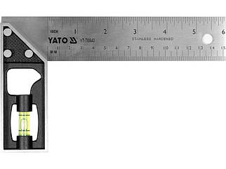 Косинець слюсаря з неіржавкої сталі YATO: 90° з метричною шкалою та рівніскової капсулою, 150 мм.