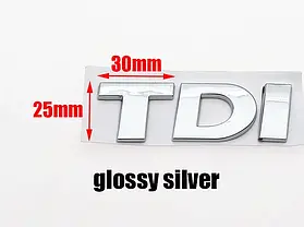 Емблема наклейка на кришку багажника TDI VW (Фольцваген) 72x25 мм Хром + І червона, фото 5
