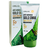 Солнцезащитный крем с муцином улитка Lebelage Anti-Wrinkle Gold Snail Sun Cream SPF50+/PA+++, 70 мл