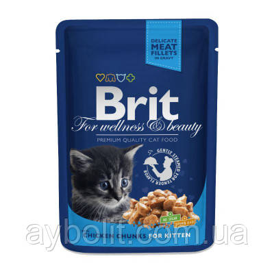 Вологий корм для кішок Brit Premium Cat Pouches Chicken Chunks for Kitten 100 г (8595602506026)