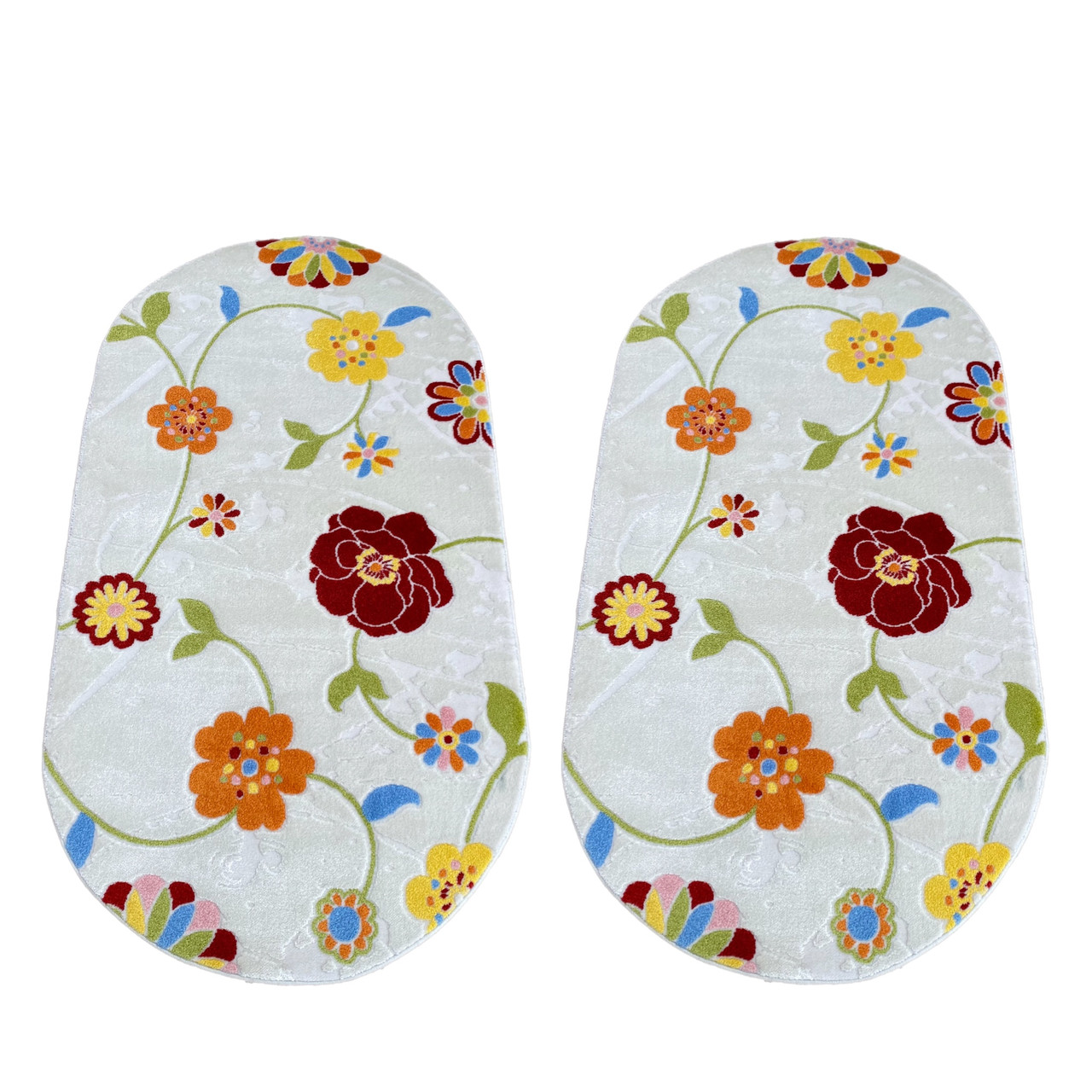 80 x 150 см Килим MONACO вовняний, з кольоровими трояндами на білому, дуже м'який, у вітальню, спальню або зал, фото 1