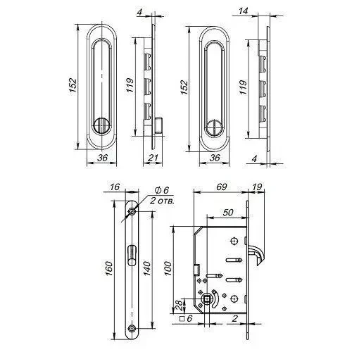 Ручки FZB для раздвижных дверей с замком AB WC бронза - фото 2 - id-p1740285423