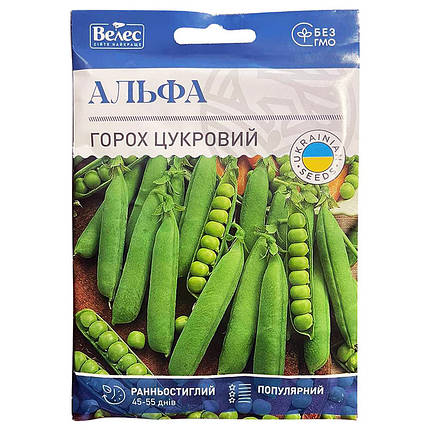 Насіння гороху цукрового, раннього "Альфа" (40 г) від ТМ "Велес", фото 1