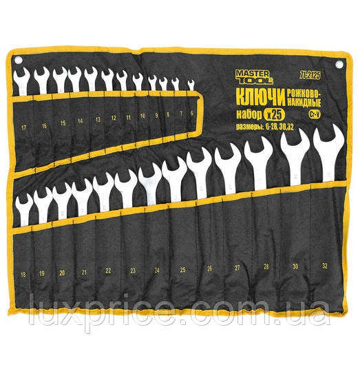 Ключі ріжково-накидні MASTERTOOL набір 25 шт рол (6-28/30/32 мм) 71-2125    Luxprice, фото 1