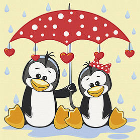 Картина по номерам. Art Craft "Пінгвіни під парасолькою" 30х30 см 15543-AC - MegaLavka