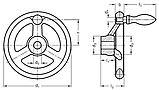 Маховик сталевий DIN950.1-D з обертовою ручкою D = 250 мм, dH27 = 24 мм, l2 =66 мм, фото 2