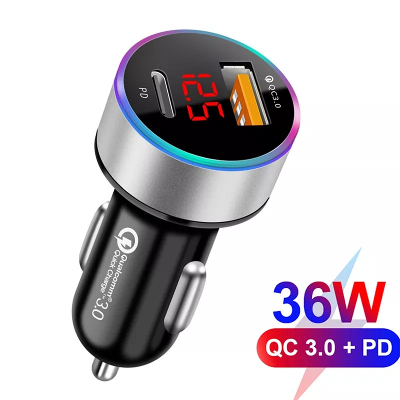 Автомобільний зарядний пристрій USB + type C