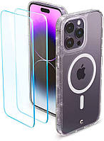 Чехол + Защитное стекло (2шт) Spigen для iPhone 14 Pro Max Cyrill Shine Mag, Glitter Clear (ACS04875)