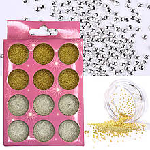 Бульонки для дизайна нігтів одного розміру, срібло та золото