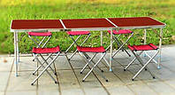 Раскладной стол для пикника БОЛЬШОЙ 1.8 м длина + 6 стульев. Для отдыха, рыбалки и туризма. Цвет Яблоня