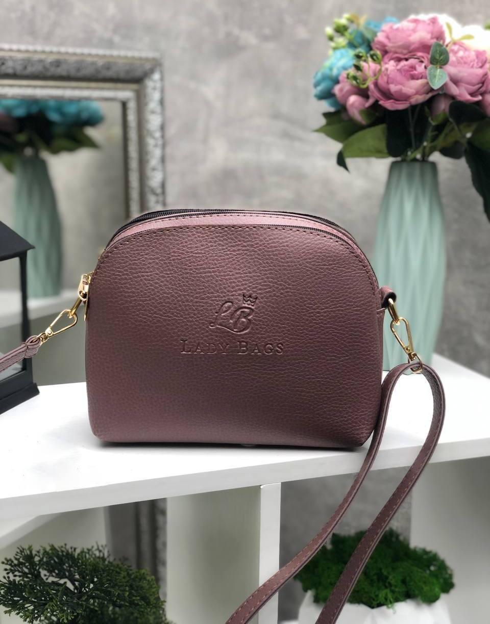 Маленька жіноча сумка через плече стильна молодіжна крос-боді сумочка клатч темна пудра кожзам