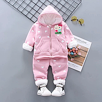 Детский утеплённый костюм на меху (для девочки от 1 до 5 лет) 80-110 см розовый