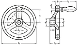 Маховик з алюмінію DIN 950-D з обертовою ручкою D = 160 мм, dH27 = 16 мм, l2 = 40 мм, фото 2