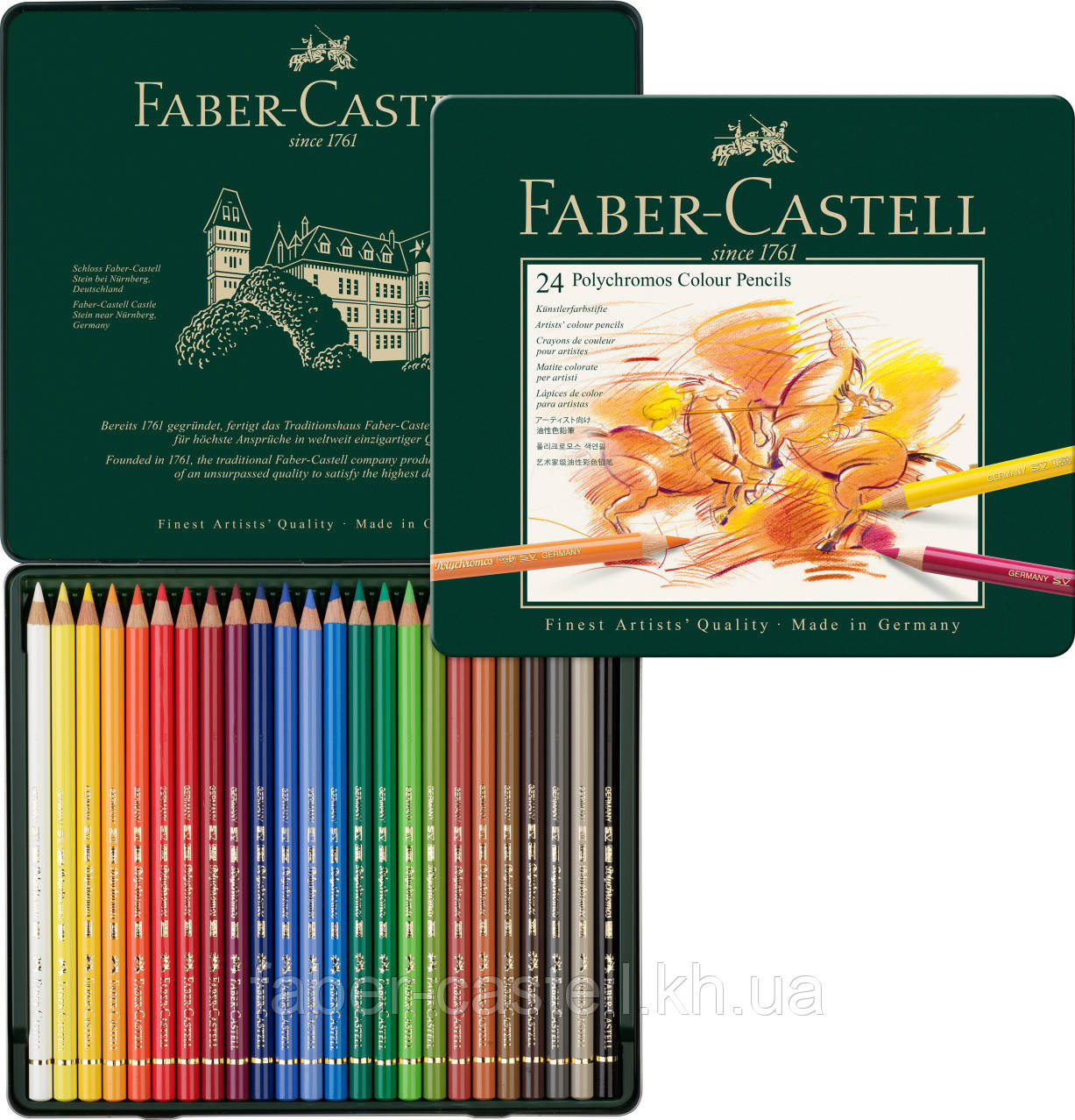 Олівці кольорові художні Faber-Castell POLYCHROMOS 24 кольора, в металевій коробці, 110024
