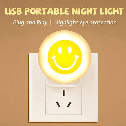 USB LED лампочка нічник смайлик в упаковці, фото 1
