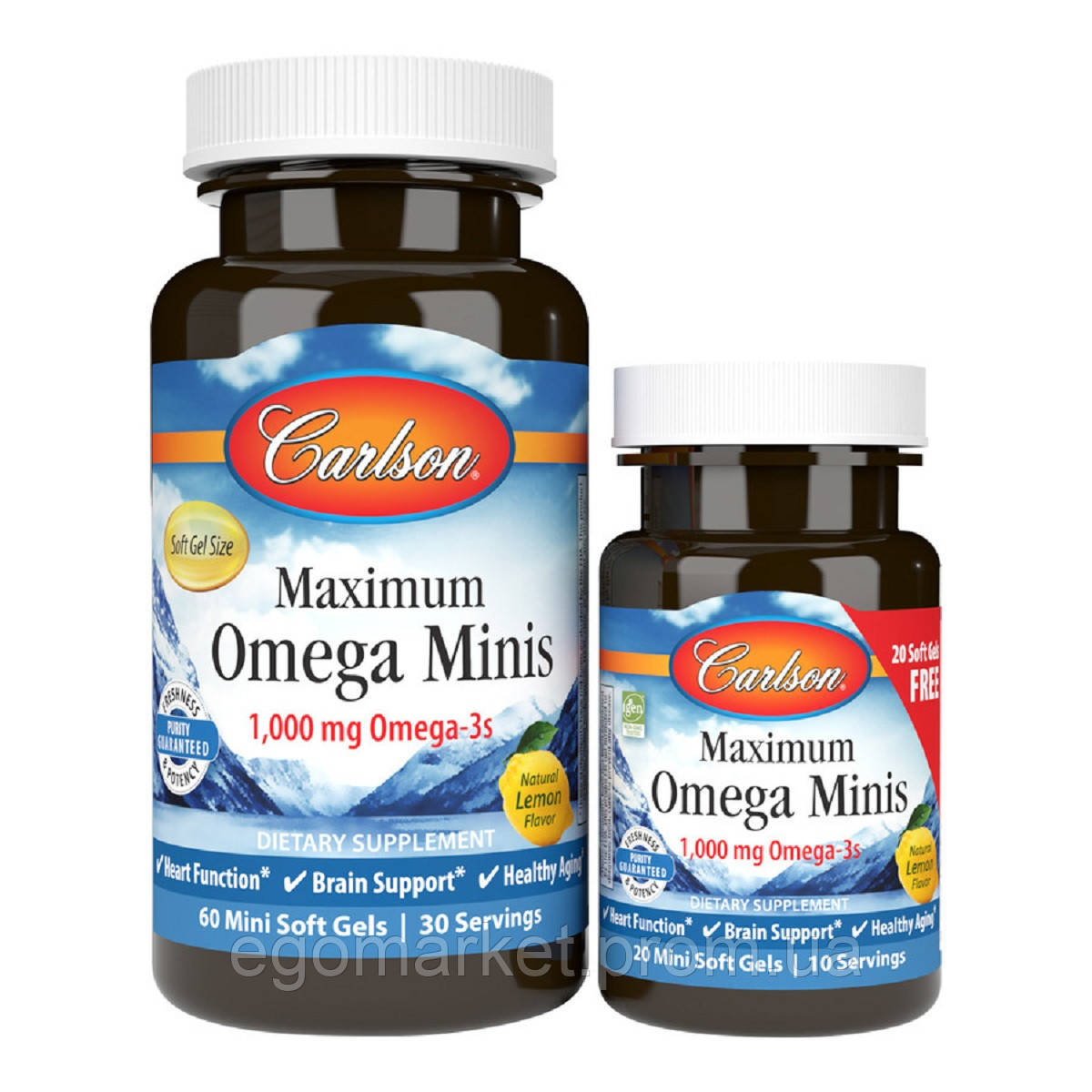Омега максимум 1000 мг смак Лимона Maximum Omega Minis Carlson 60+20 ...