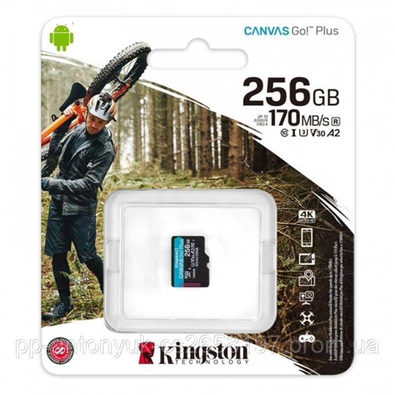 Карта пам`яті MicroSDXC 256GB UHS-I/U3 Class 10 Kingston Canvas Go! Plus R170/W90MB/s (SDCG3/256GBSP)