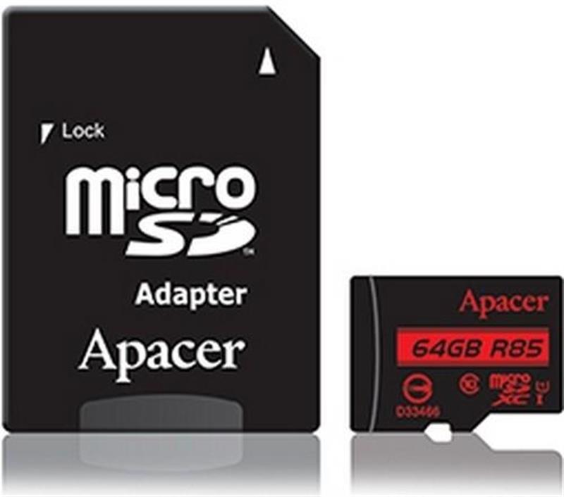 Картка пам'яті MicroSDHXC 64 GB UHS-I Class 10 Apacer + SD adapter (AP64GMCSX10U5-R)
